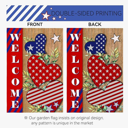 4th of july Garden Flag Patriotic Welcome Garden Flags for Outside American Independece Yard Flags 12 * 18 inch Double Sided Burlap Yard Decoration
