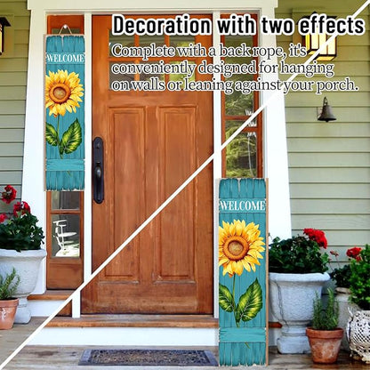 PEROUU Sunflower Welcome Wooden Sign,Spring Rustic Porch Sign for Front Door Decorations, Front Porch Decor Home Hanging Signs Wall Sign 31.5" H