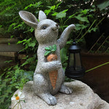 Garden Statues Rabbit Solar Lantern Outdoor Handmade Resin Statue Bunny with Cute Carrot for Patio, Yard, Mother's Day Gift Ideas