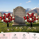 Frienda 2 Sets Cemetery Flowers Grave Stake Metal Floral Decor for Tombstone, Outdoor Gravesite Markers for Mom Dad, Memorial Day Spring Easter Grave Decor(Bouquet,Red,White)
