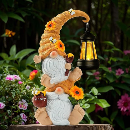 Solar Garden Gnome Statue with LED Lights, Waterproof Outdoor Decoration for Patio Lawn Yard, Perfect for Mom Women Grandma