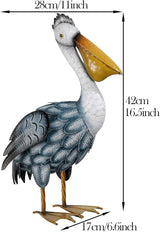 TERESA'S COLLECTIONS 42 inch Glass Blue Heron Solar Stake Light + Metal Pelican Statue for Garden Decor, Decorative Bird Art Sculpture Ornaments for Patio Lawn Backyard Outdoor Decorations