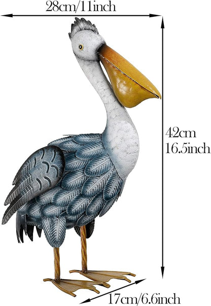 TERESA'S COLLECTIONS 42 inch Glass Blue Heron Solar Stake Light + Metal Pelican Statue for Garden Decor, Decorative Bird Art Sculpture Ornaments for Patio Lawn Backyard Outdoor Decorations