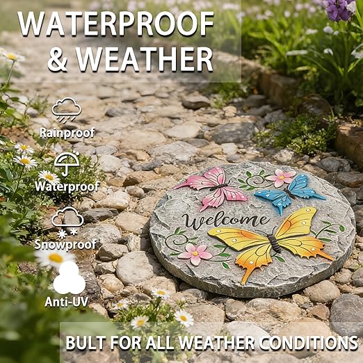 Butterfly Garden Stepping Stones Outdoor - Decorative Cement Pathway Pavers with 3D Butterfly Design Lawn Garden Décor Unique Gardening Gift for Grandma 0.75 * 10 * 10 Inch