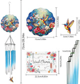 Hummingbird Wind Chimes for Outside - Hummingbird Wind Chimes with 3D Wind Spinners for Bird Lover, Hanging Art Ornament with Card for Indoors Room Home Wall Garden Patio Yard Porch Backyard