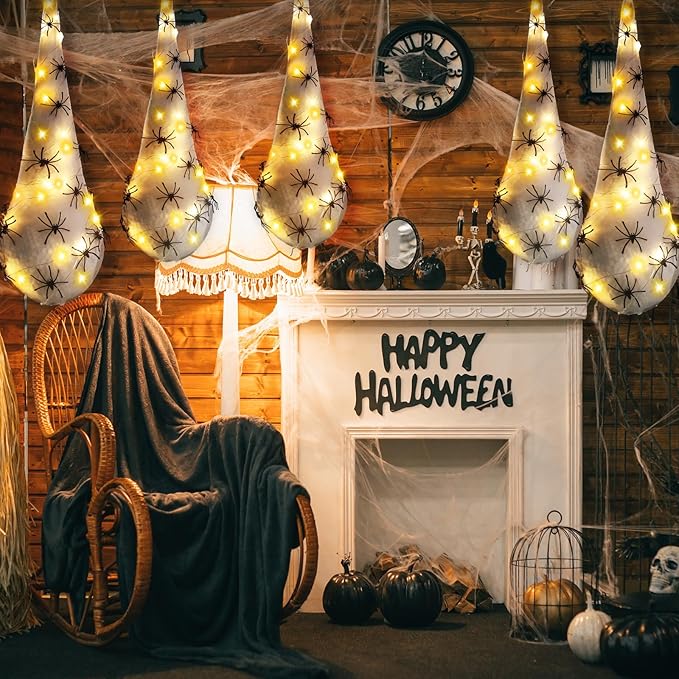 12 Pack Halloween Spider Hanging Egg Sacks Halloween Spider Sacks Decoration Large Props White Webs for Yard Haunted House Lawn Tree Outdoor Party Decor(Yellow)