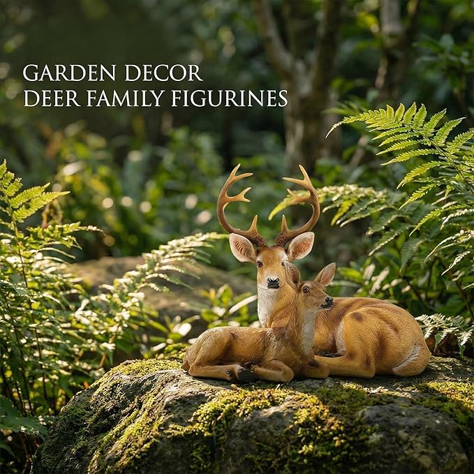 XTAPAN Doe & Buck Statue Figurines Deer Animal Sculpture Gift Home Decor,Office or Outdoor Garden Statue Woodland Decoration