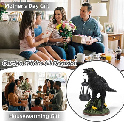 Rempry Solar Garden Crow Statue Decor, Gothic Crow Light for Yard Lawn Patio Outdoor, Unique Birthday Housewarming Halloween Gifts for Mom Family, Friend