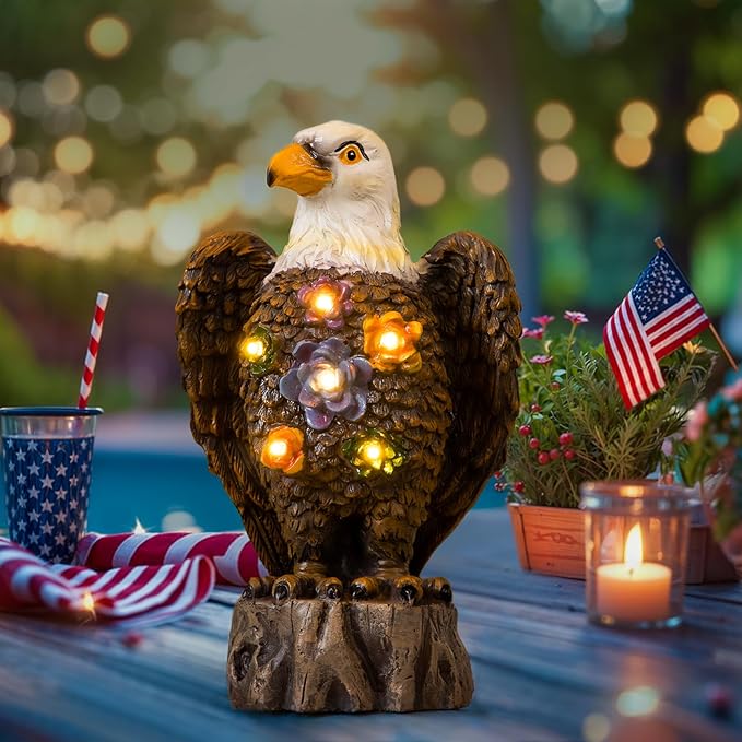 TAKE ME Gardening Gifts Outdoor Decor Eagle Solar Lights Garden Gifts for Eagle Lovers Birthday Gifts for Women Garden Decor Patio Yard Decor (Brown Eagle)