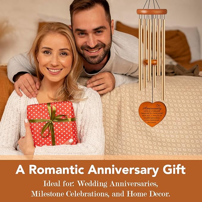 Anniversary Wind Chimes Gift for Women, 25.5" Aluminum Wind Chimes for Outside with Heart Catcher, Happy Anniversary Wedding Gifts for Couple, Parents, Wife, Husband, Home Decor