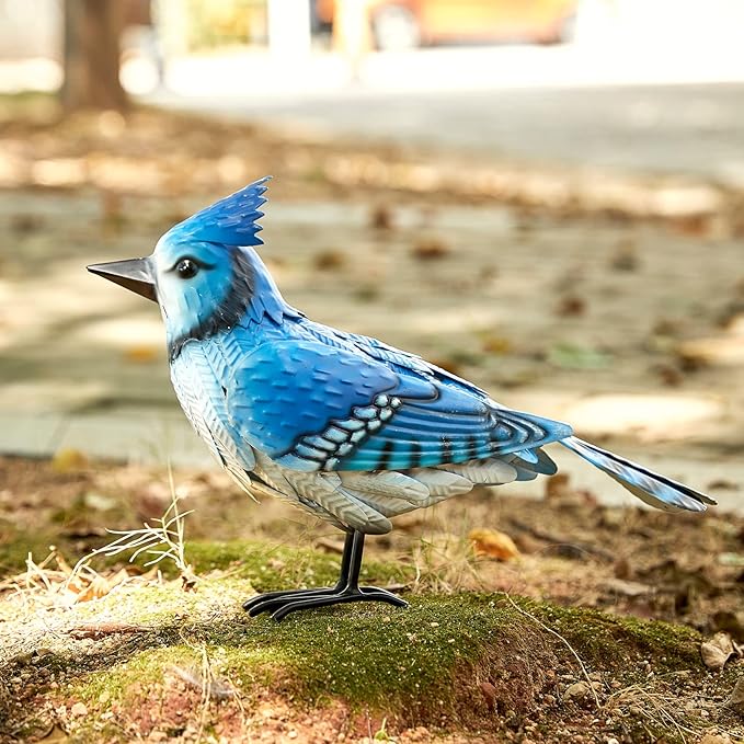 GUTE Blue Jay Metal Bird, Garden Yard Sculpture Art - Large Realistic Standing Blue Bird - Outdoor Fall, Winter, Spring, Summer Decoration - Handmade Bluejay Decor - Perfect and Sympathy Gifts