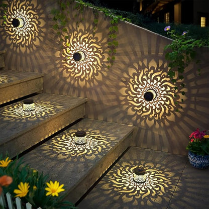2 Pack Solar Fence Lights Metal Solar Powered Outdoor Wall Deck Step Lights Mandala Theme Waterproof Fence Light for Garden Post Patio Backyard Yard Decor, Gardening Gifts for Women Mom Grandma