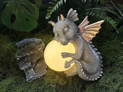 Teaeeno Solar Garden Outdoor Statue Dragon Holding Magic Orb with Solar LED Lights,Garden Dragon Figurines with LED Lights,Lawn Decor Outdoor Statue for Patio, Balcony,Yard Ornament,Yard Art Decor