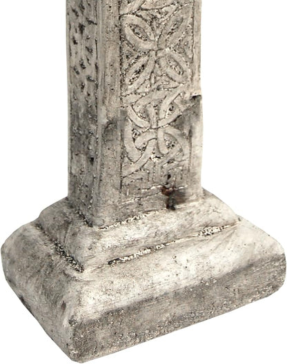 BestNest Athens Celtic Cross Garden Statue on Base – Pre-Aged Concrete Outdoor Religious Sculpture with Impressed Celtic Pattern, Gray Faith Garden Decor