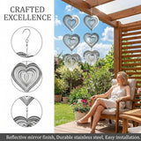 12PCS Stainless Steel Bird Deterrent Wind Spinners for Outside – Reflective Outdoor Bird Repellent Hanging Ornaments, Humane Pigeon Scarer for Yard Garden, Balcony, Patio, Roof & Window (12, Heart)