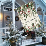 Baccessor Christmas House Flag 28x40 Inch Double Sided Poinsettia Holly Red Berries Floral Welcome Winter Lage Garden Flag Farmhouse Vintage Outside Outdoor Yard Holiday Decoration