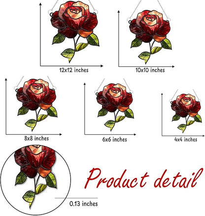 Crimson Rose Flower Acrylic Suncatcher, Flower Suncatchers for Window Hangings, Stained Glass Effect Garden Decor, Gift for Mother's Day, Mom, Grandma, Wife, Women