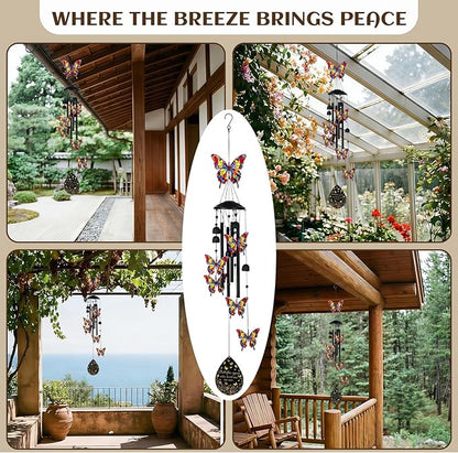 Hicarer Butterfly Wind Chimes for Outside 35" Black Metal Wind Chime Soothing Tones Memorial Windchimes Decor Butterfly Gifts for Women Men Outdoor Garden Yard Patio Decor Memorial Birthday Gifts