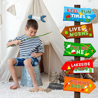 Jetec 20 Pieces Fishing Party Directional Signs The Big One Welcome Signs Backyard Door Cutouts Summer Birthday Baby Shower Party Favor Ideas Decoration Supplies
