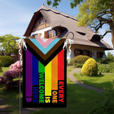 Progress Pride Rainbow Garden Flag Every One Is Welcome Here Yard Flag LGBTQ Gay Lesbian Bisexual Non Binary Transgender House Flag All Inlcusive Vivid Color Garden Flags 12x18 Inch