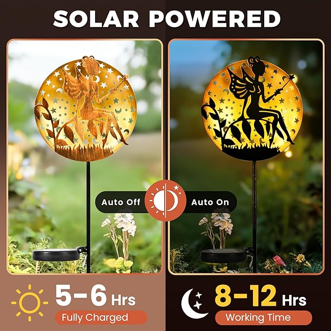 Solar Fairy Garden Lights, Metal Fairy Sculpture Pathway Stakes, Waterproof Outdoor Decorative Lights for Yard Patio Garden Porch, Gifts for Women Mom, 1 Pack