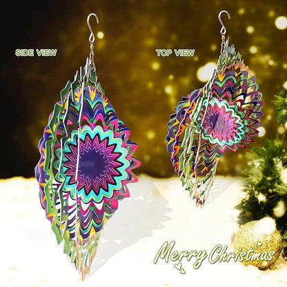 FONMY Wind Spinner Mandala Lucky Star Purple Color 12 inch 3D Stainless Steel Laser Cut Metal Art Geometric Pattern - Hanging Wind Spinner, Kinetic Yard Art Decorations - Indoor/Outdoor Décor