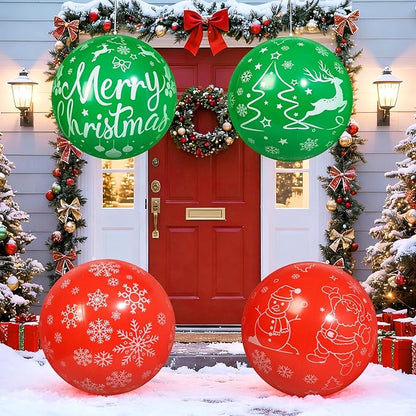 4 PCS 24 Inch Christmas Inflatable Balls Outdoor Inflatable Christmas Ball Ornaments for Xmas Garden Lawn Yard Holiday Front Door Window Decoration