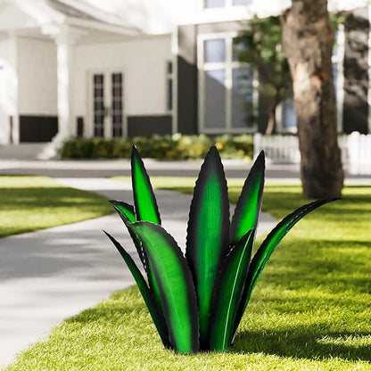 Metal Yard Art, Agave Plant Yard Decorations Outdoor Sculpture, Metal Flowers for Outside (Green)