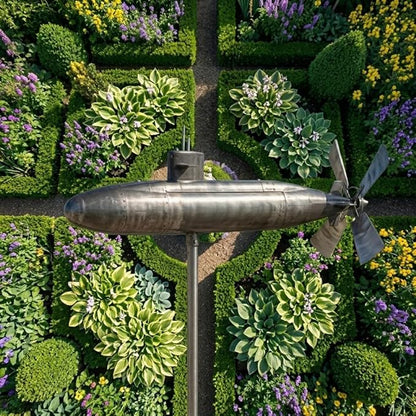 Submarine Wind Spinner, Outdoor Garden Windmill for Yard, Rotating Metal Wind Sculpture with Blades, Motion Art Propeller Spinner, Patio Lawn Decor