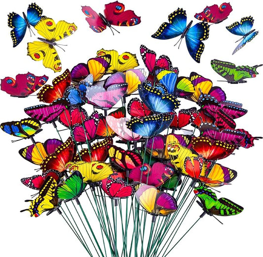 VGOODALL 50PCS Butterfly Garden Decorations, 11.8 inch Butterfly Stakes Ornaments Artificial Waterproof Butterflies for Flower Bouquet Outdoor Indoor Yard Art Patio Plant Pot Flower Bed Home Décor