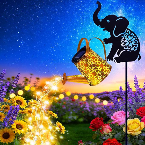 Solar Watering Can Lights, Elephant Hanging Lantern Solar Lights Outdoor, Birthday Gifts for Mom Women Mother's Day, Waterproof Garden Decor Outside Patio Yard Pathway Backyard
