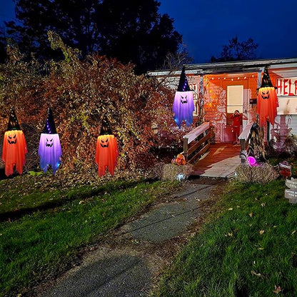 BokingOne Halloween Decoration 2 Pcs Large Halloween Lighted Glowing Ghost Witch Hats, Hanging Ghost Ornaments for Indoor Outdoor Home, Garden, Tree, Yard Party Decor