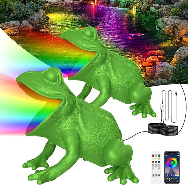 RGB Pond Light with APP, 6W Frog Fountain Lights with 12V Transformer, IP68 Waterproof Underwater Pond Lights with Long Cables for Ponds Waterfall Fountain Gardens Water Feature, 2 SpotLights