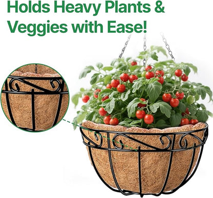 AMAGABELI GARDEN & HOME 4 Pack 12 Inch Metal Plant Hanging Baskets Planter Flower Pots Outdoor Indoor Wire Hanging Basket for Vegetable with Coco Fiber Liners for Garden Home Porch Decor