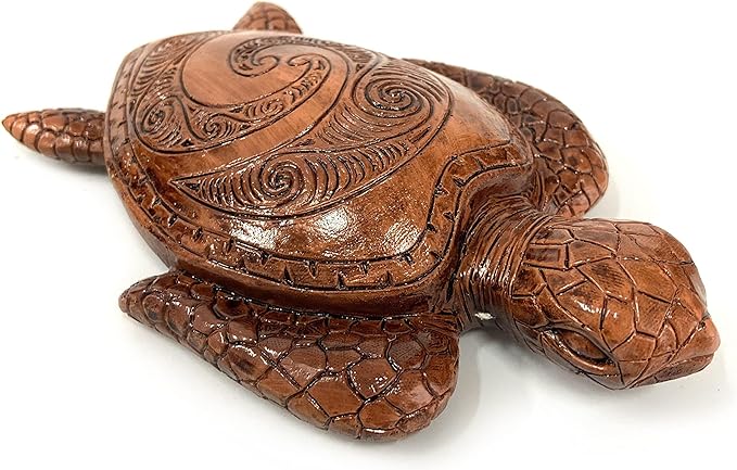 6-Inches Imitative Wood Carving Sea Turtle Statue Resin Hawaiian Turtles Sculpture Garden Tortoise Figurine Decorative Animal Statue for Home Indoor Outdoor Decor Patio Lawn Yard Ornaments