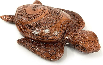 6-Inches Imitative Wood Carving Sea Turtle Statue Resin Hawaiian Turtles Sculpture Garden Tortoise Figurine Decorative Animal Statue for Home Indoor Outdoor Decor Patio Lawn Yard Ornaments