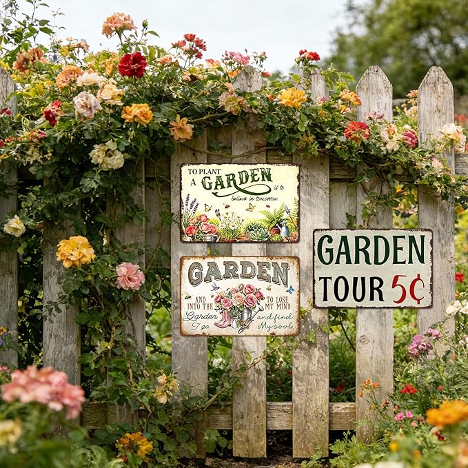 Garden Signs for Outside Gardening Gifts for Plant Lovers Women Metal Garden Tin Sign Wall Art Decor And Into The Garden I Go To Lose My Mind And Find My Soul Sign Funny Flower Yard Signs 8x12 Inch