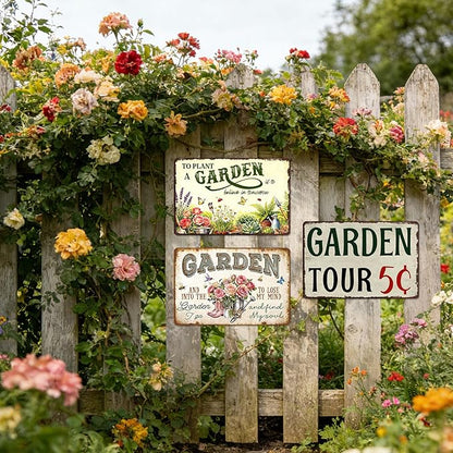 Garden Signs for Outside Personalized Metal Welcome Garden Tin Sign Farm Decor Vintage Garden Tour 5 Cents Sign Wall Art Decorative Outdoor Funny Gardening Signs for Home 8x12 Inch