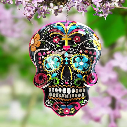 FONMY Kinetic 3D Metal Garden Wind Spinner Unique Gifts Outdoor Decorations Quality Hanging Ornament for Home and Garden 12inch Mandala Black Sugar Skull Wind Spinners