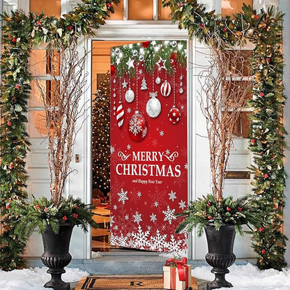 IMISHM Retro Christmas Door Decorations Merry Christmas Christmas Door Cover Christmas Snowflake Door Banner Christmas Front Door Decorations for Christmas Home Indoor Decorations