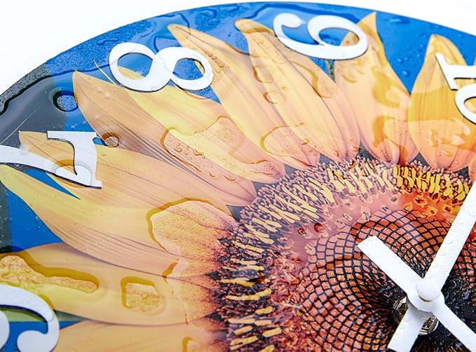 Yoiolclc Large Outdoor Clock Waterproof-Decorative Sun Flower Wall Clocks for Pool Patio Porch Garden(14 Inch,Sunflower)