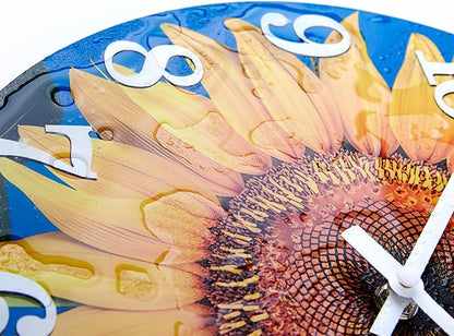 Yoiolclc Outdoor Clock Waterproof-Decorative Sun Flower Wall Clocks for Pool Patio Porch Garden(12 Inch,Sunflower)