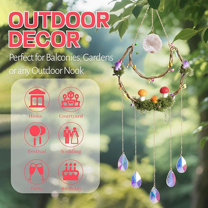 Mushroom Sun Catcher for Window Garden Decor - Mushroom Home Decor Piece with Healing Amethyst Metal Crystal Hanging Indoor Suncatcher Outdoor Wall Rainbow Maker Perfect Handmade Ornaments for House