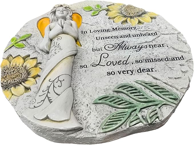 Memorial Garden Stone, Floral Angel with Sunflowers Pattern, Stepping Stone & Wall Decoration – in Loving Memory