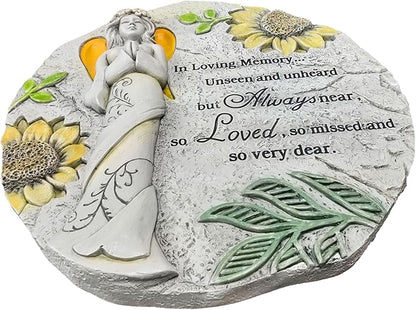 Memorial Garden Stone, Floral Angel with Sunflowers Pattern, Stepping Stone & Wall Decoration – in Loving Memory