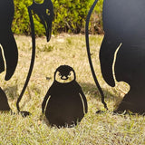 Penguin Family Stake Statue, Metal Animal Stake Decoration, Vivid Hollow Iron Garden Figurine with Hand Painted Finish for Lawn Yard Flower Bed Outdoor Use