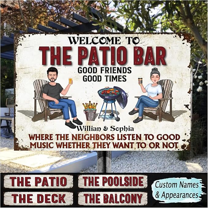 Personalized Classic Metal Sign - Welcome to Patio Bar Grilling Listen to The Good Music Couple Husband Wife Custom Wall Decor for Home Gate Garden Bars Sign Gift vintage metal signs Wall Decoration