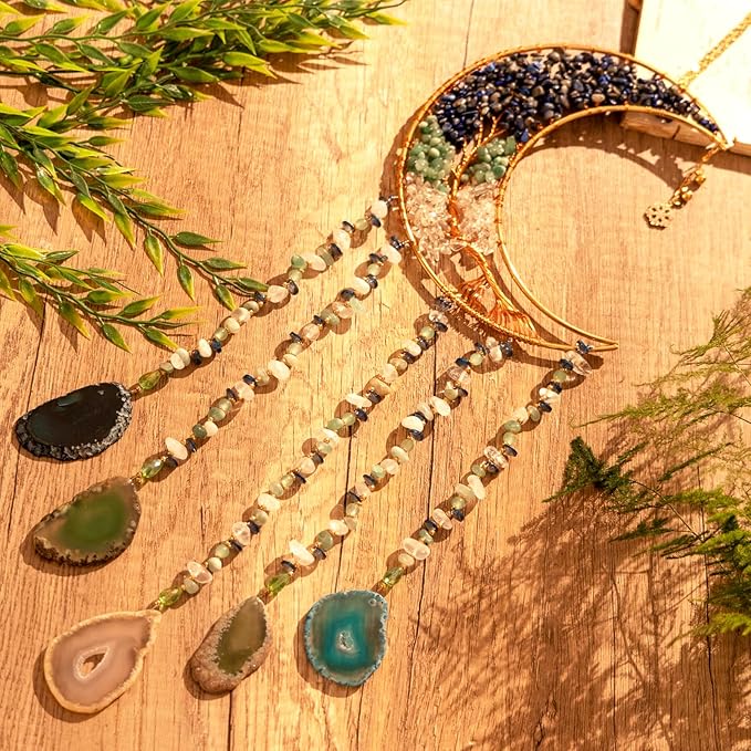 Moon Wind Chimes with Crystal Tree for Home Wall Decor Aesthetic, Room Wall Decor, Bohemian Room Decor, Haning Crystal Decor, Bedroom Decor for Women, Unique Gift for Women