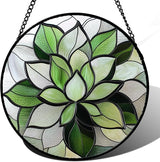 Stained Glass Window Hanging - Green Lotus Suncatcher for Door Garden Succulent Plant Sun Catchers Decor Mother's St. Patrick's Day Birthday for Women Mom Nana Grandma 11.8 in