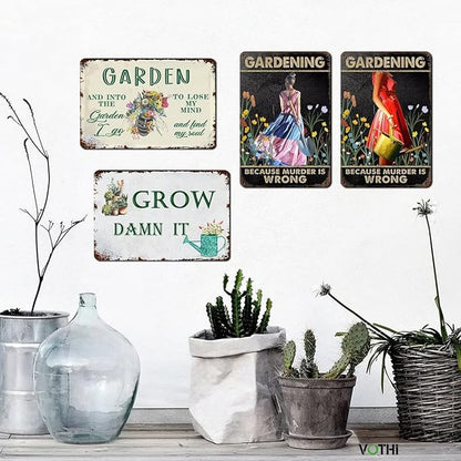 Funny Garden Signs;Gardening Because Murder is Wrong Sign; Poster Metal Sign for Farmhouse Home Kitchen Coffee Wall Garden Decor Metal Signs 8x12 In
